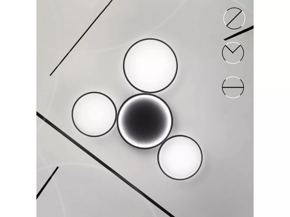 NETTLIFE Plafonnier LED noir dimmable avec télécommande design moderne 4 anneaux 52W intérieur en aluminium pour salon salle à manger chambre d'enfant