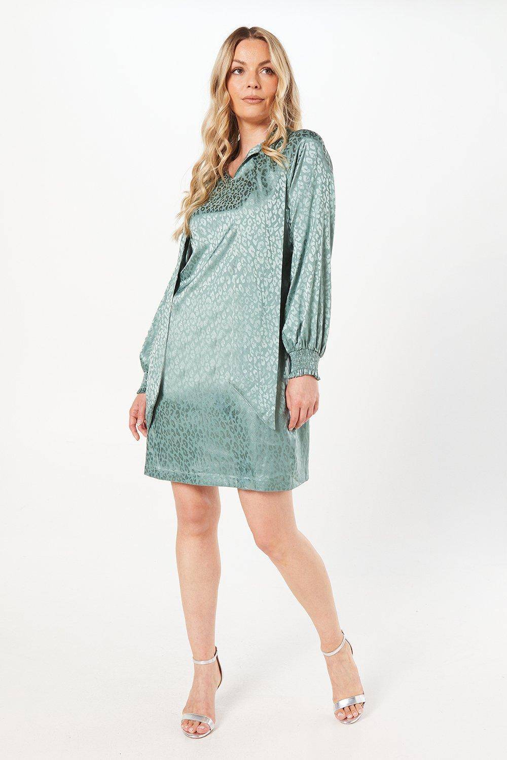 Wallis Robe Droite en Satin Jacquard à Nœud Lavallière