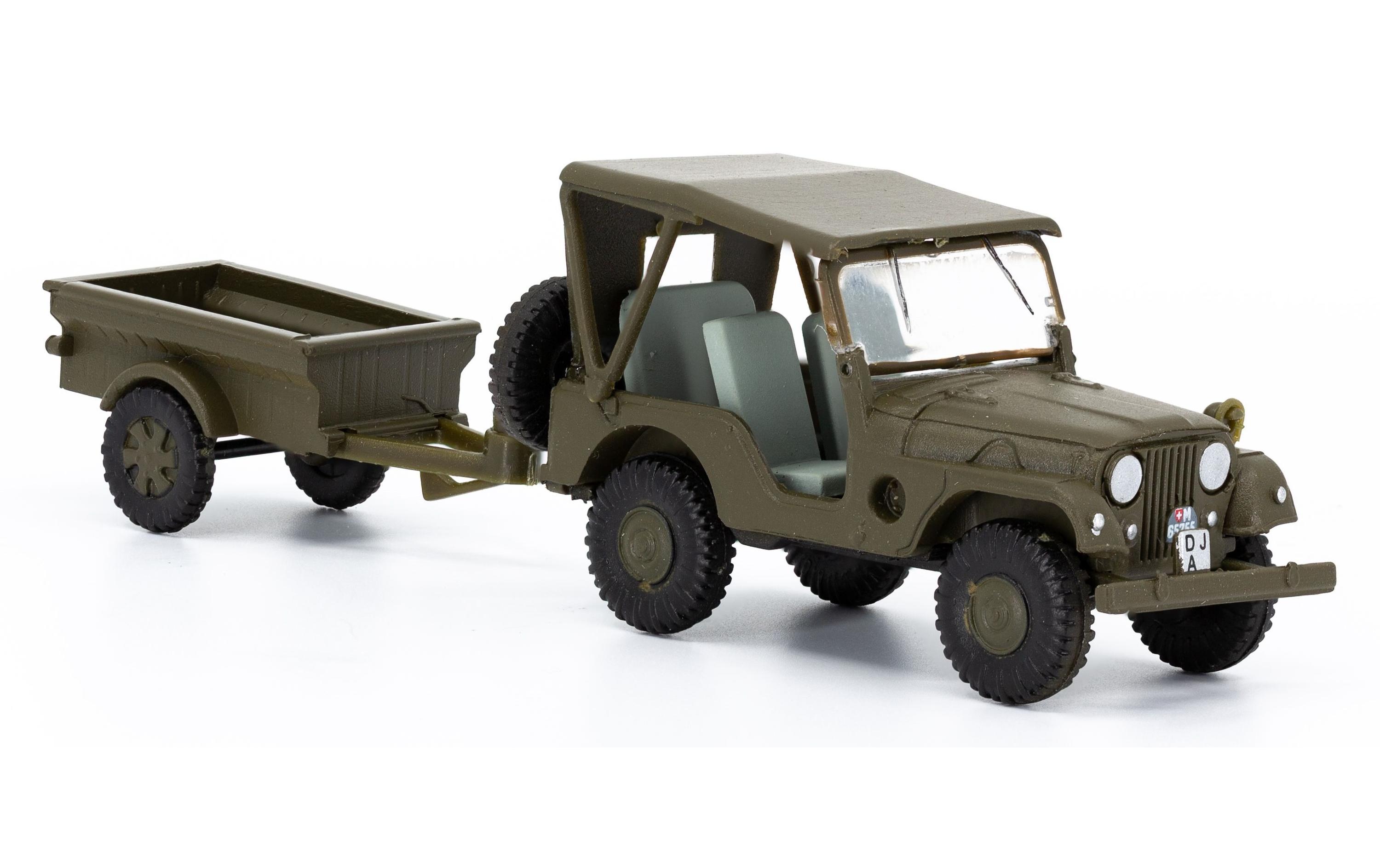 Willys M38A1 Armee Jeep mit Aebi Gelpw Anhänger 68 1:87H0 Jeep Militärmodell