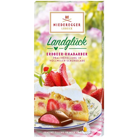 Niederegger Tafelschokolade Landglück Praliné Tafel Erdbeer-Rhabarber 100g MHD:14.3.25