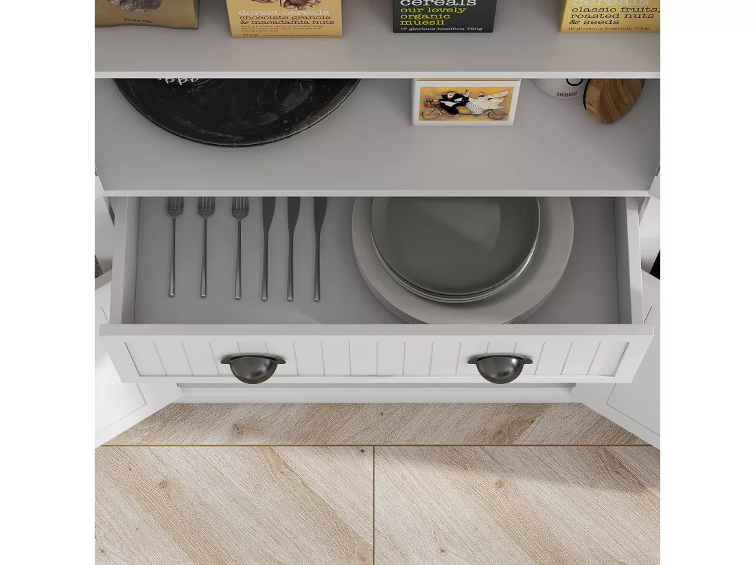 Buffet haut multi-rangement - 4 portes, grand tiroir - dim. 76L x 40l x 183H cm - panneaux MDF blanc