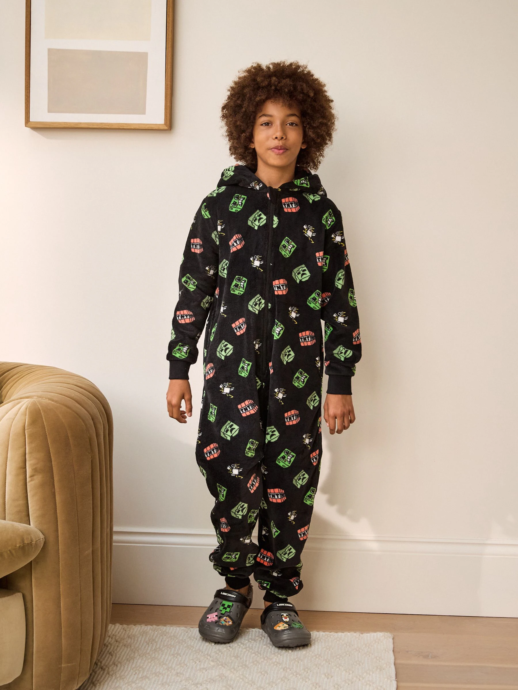 Zwart Minecraft - Fleece onesie met licentie (4-16jr)