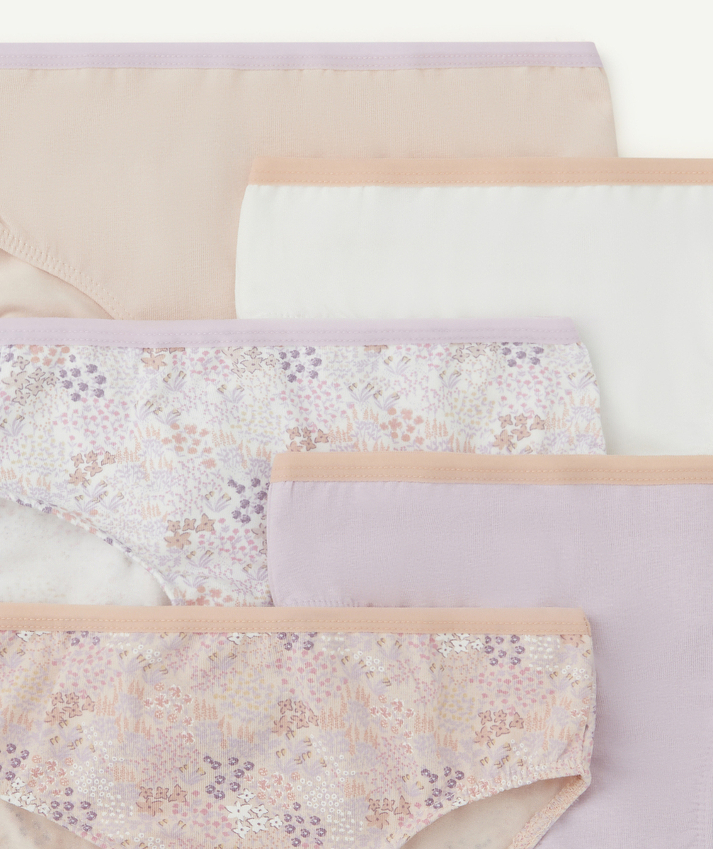 LOT DE 5 CULOTTES FILLE EN COTON BIO MAUVE ET ROSE