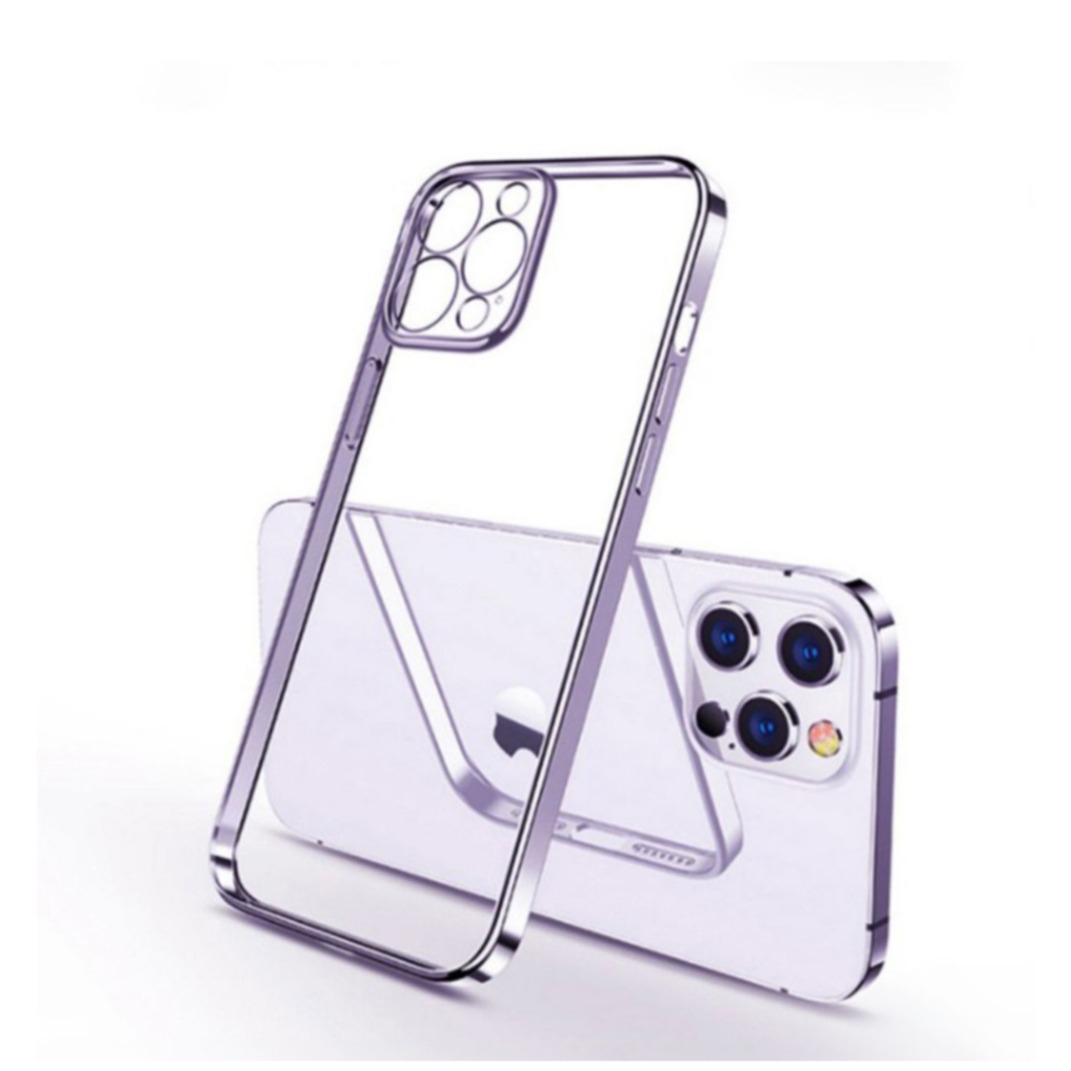 iPhone 12 Pro Gummi Case Hülle Galvanisierter Rahmen   Kameraschutz - Lila