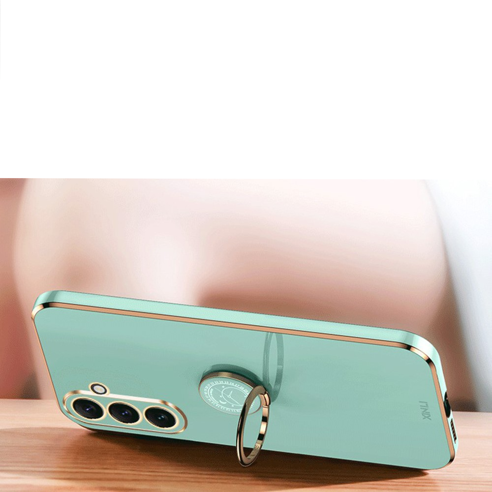 Samsung Galaxy A54 5G Gummi Case Hülle Galvanisierter Rahmen mit Finger Griff Ring Halterung   Kameraschutz - Türkis / Gold