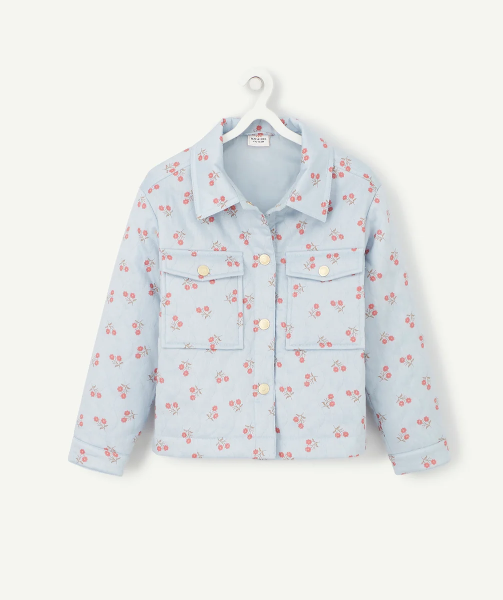 VESTE FILLE EN REMBOURRAGE RECYCLÉ BLEUE AVEC IMPRIMÉ