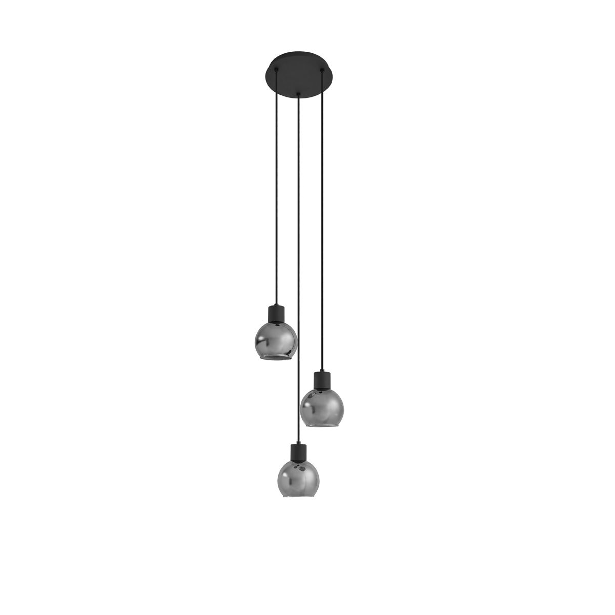 Art Deco hanglamp zwart met smoke glas rond 3-lichts - Vidro