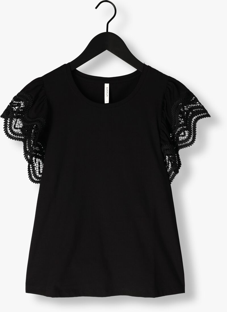 SUMMUM zwarte summum t-shirt jersey top tee with lace