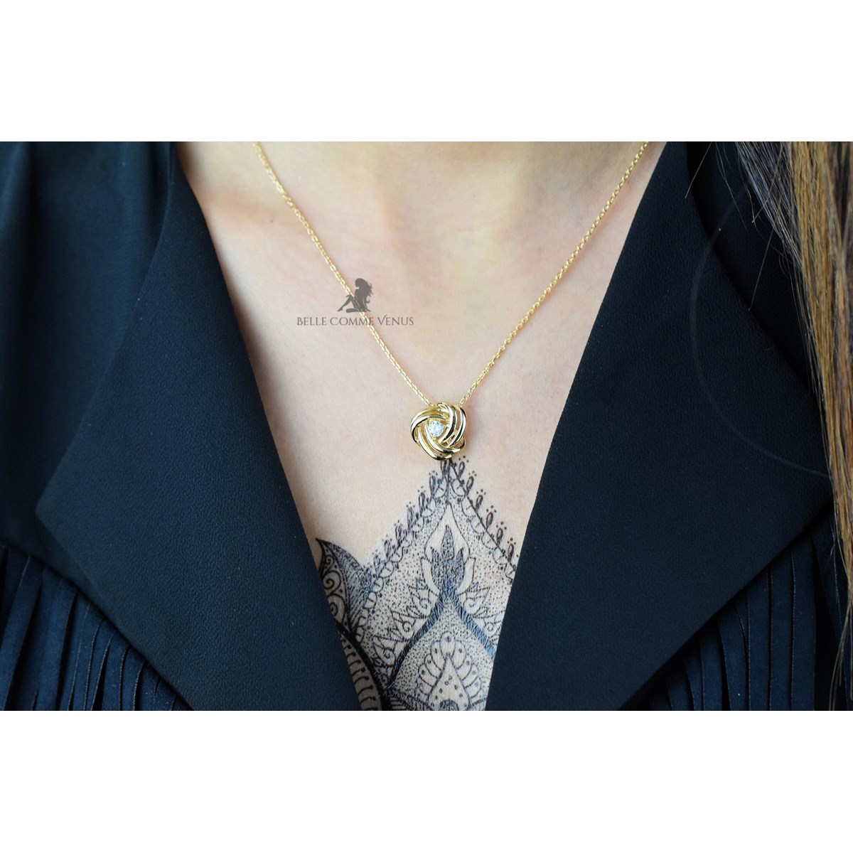 Collier noeud et oxyde de zirconium Plaqué OR 750 3 microns