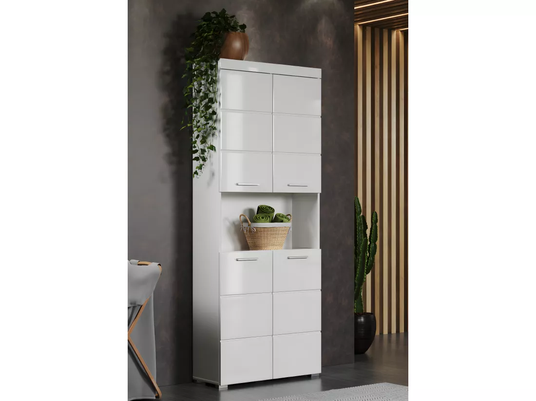Colonne de salle de bain avec 2 portes coloris blanc brillant, blanc mat