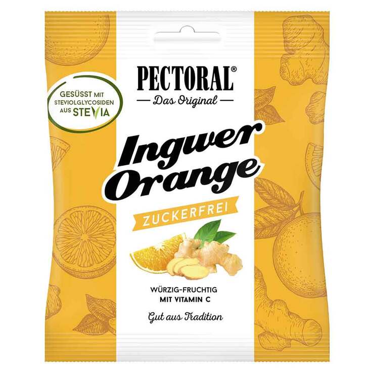 Pectoral Ingwer Orange Bonbons zuckerfrei, 60 g
