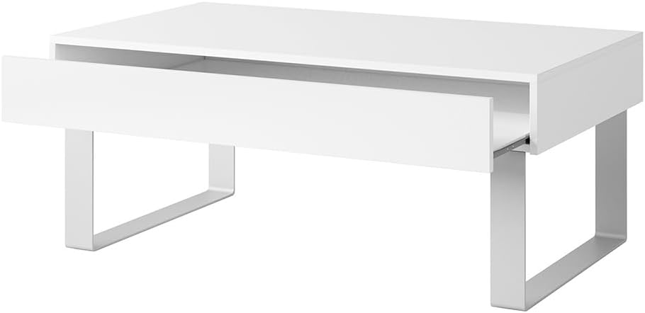 Lomadox Couchtisch mit 2 Schubkästen in weiß Hochglanz, B/H/T ca. 110/45/63,5 cm