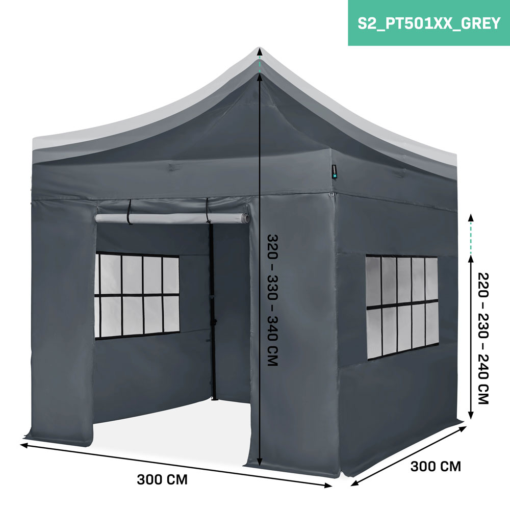 VONROC Premium 3 x 3 Easy-Up partytent met zijwanden - Grey