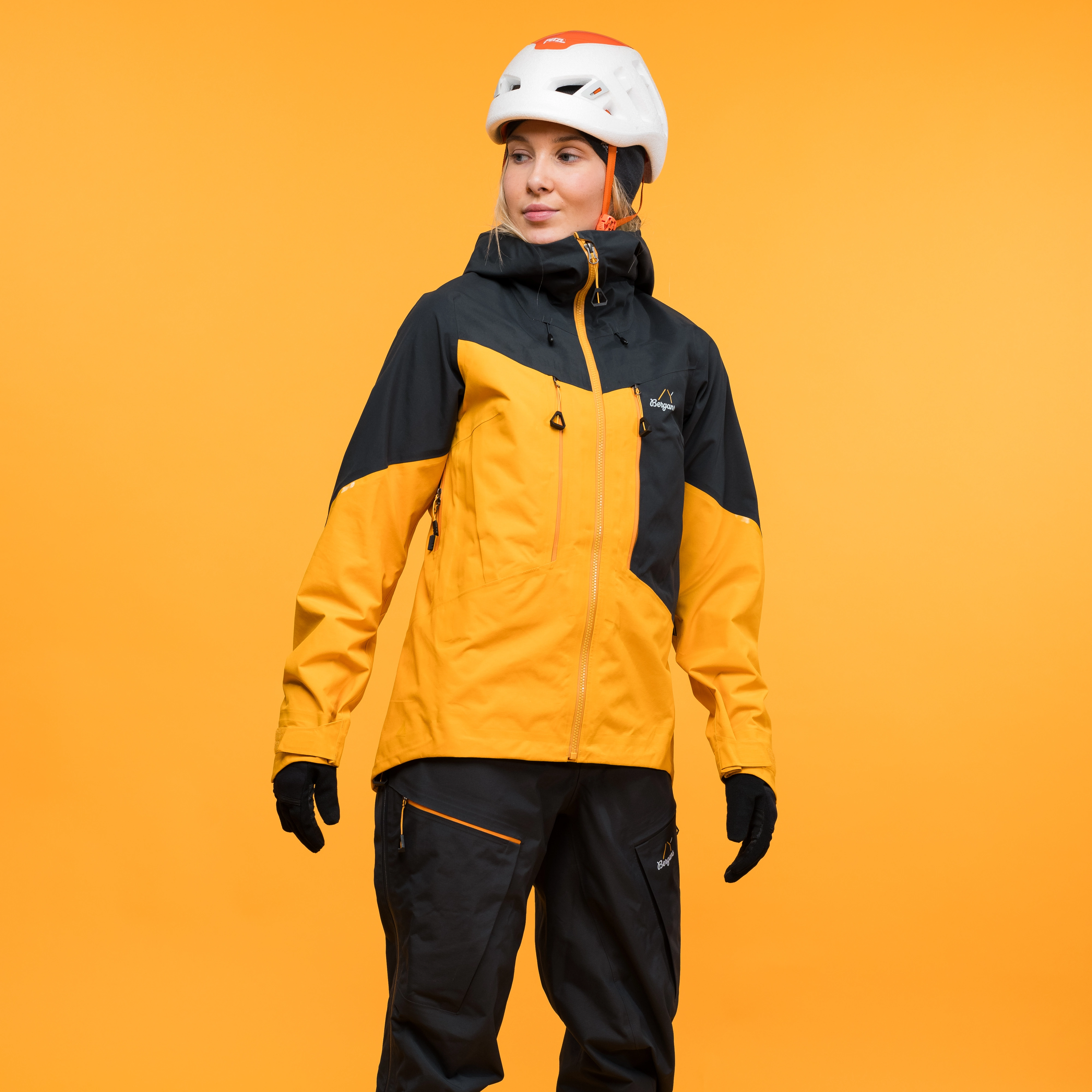 Y MountainLine Bold 3L Shell Jacket Women Mango Yellow / Dark Shadow Grey