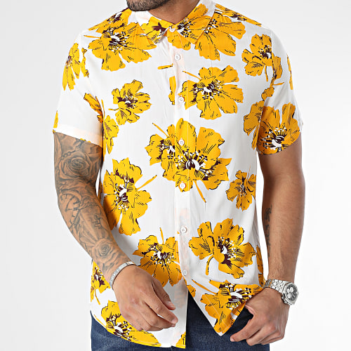 Chemise Manches Courtes Blanc Jaune Floral