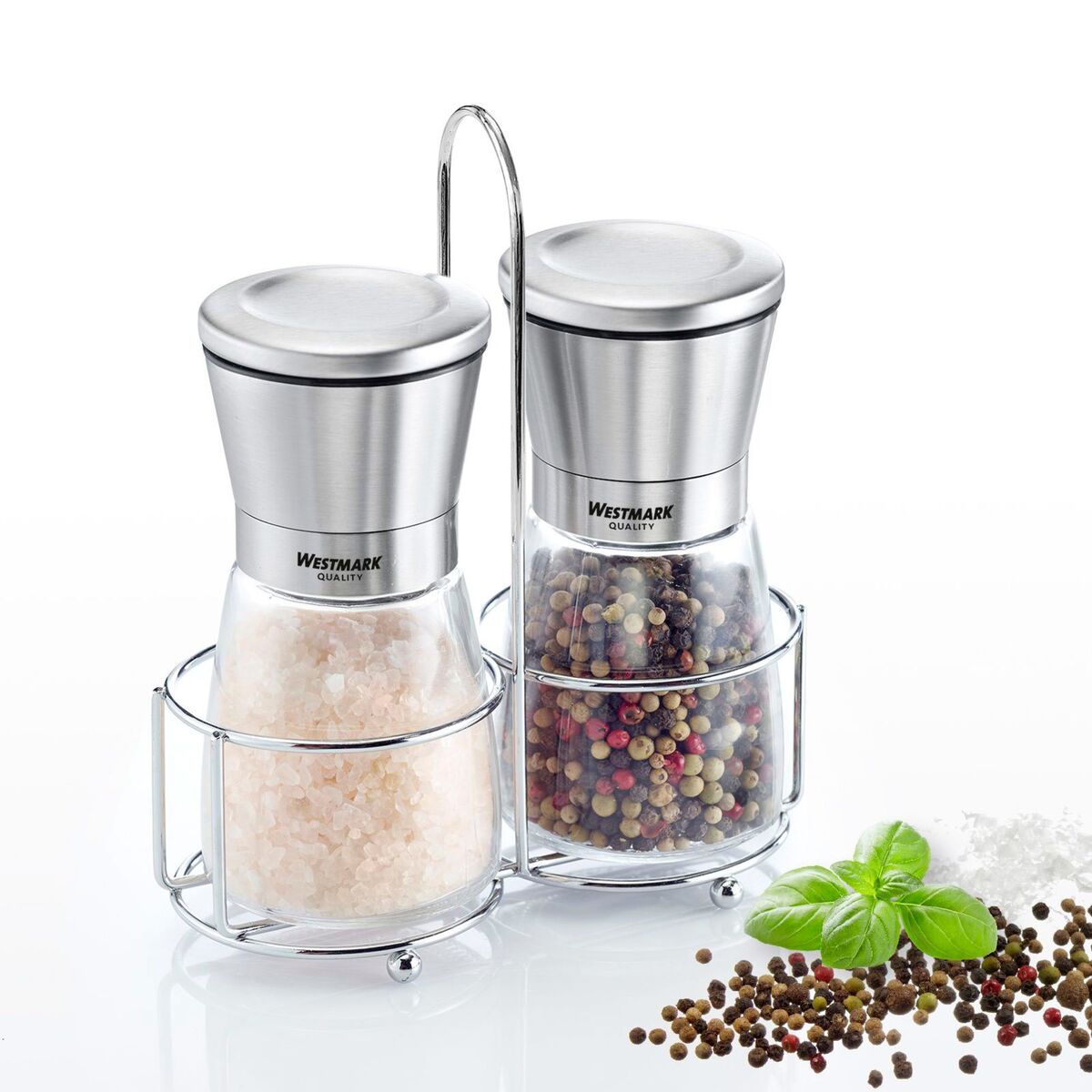 Salt og pepperkvern med bordstativ