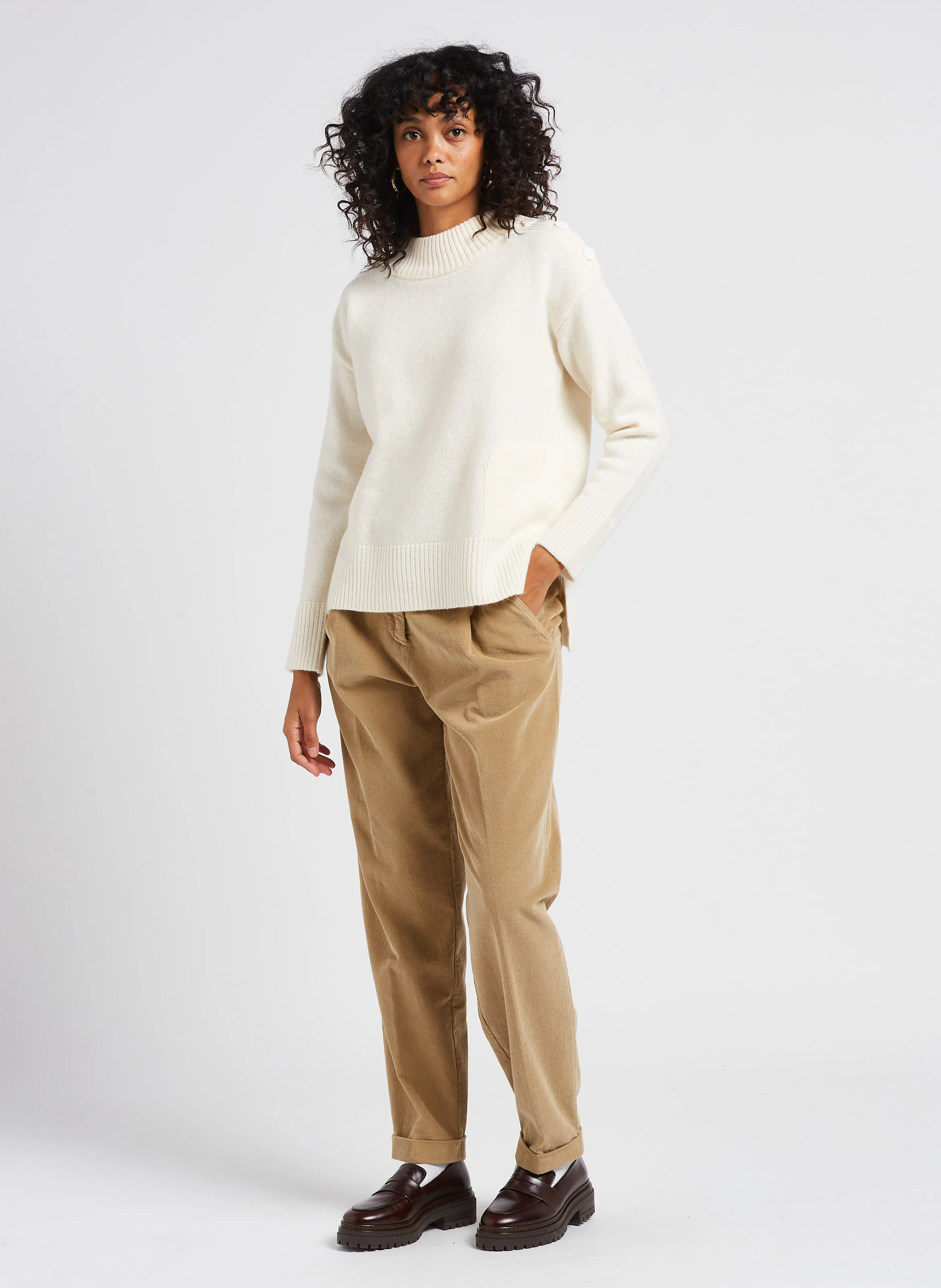 Pantalon carotte en coton de velours côtelé| Marron