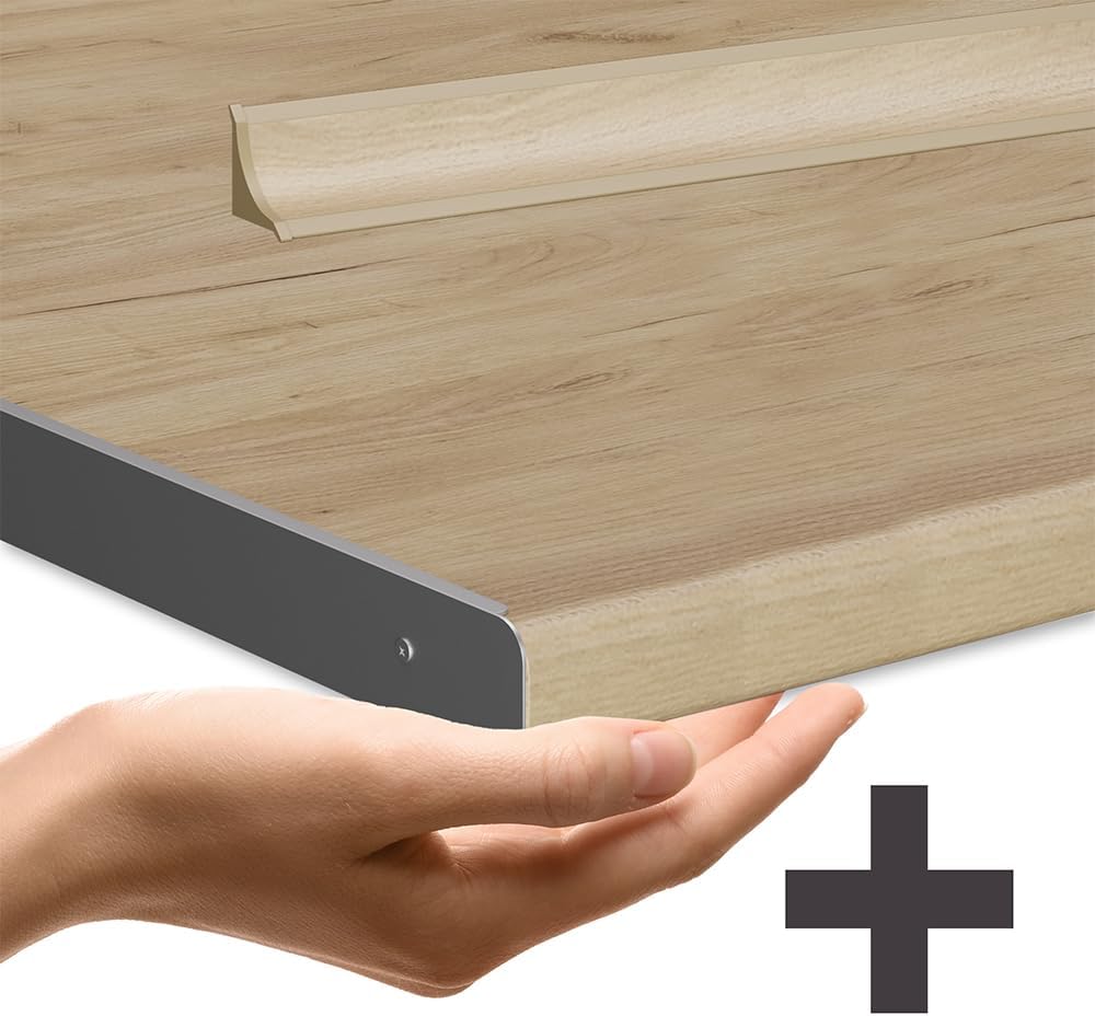Vicco Eckküche R-Line, Goldkraft Eiche/Weiß, 247 x 60 cm zweifarbige Schränke, AP Eiche