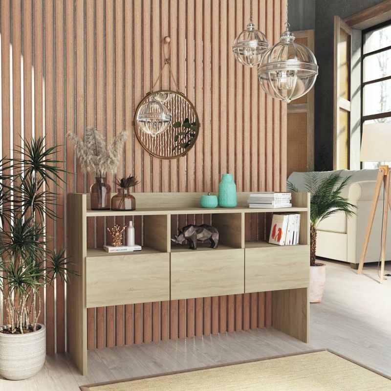 vidaXL - Dressoir - Sonoma Eiken - Bewerkt Hout - 3 Open Vakken en 3 Lades