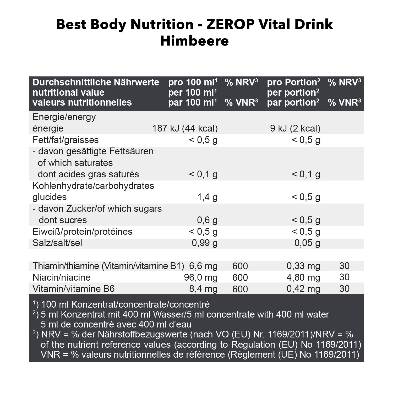 Best Body Nutrition Low Carb Nutrition Vital Drink Himbeere