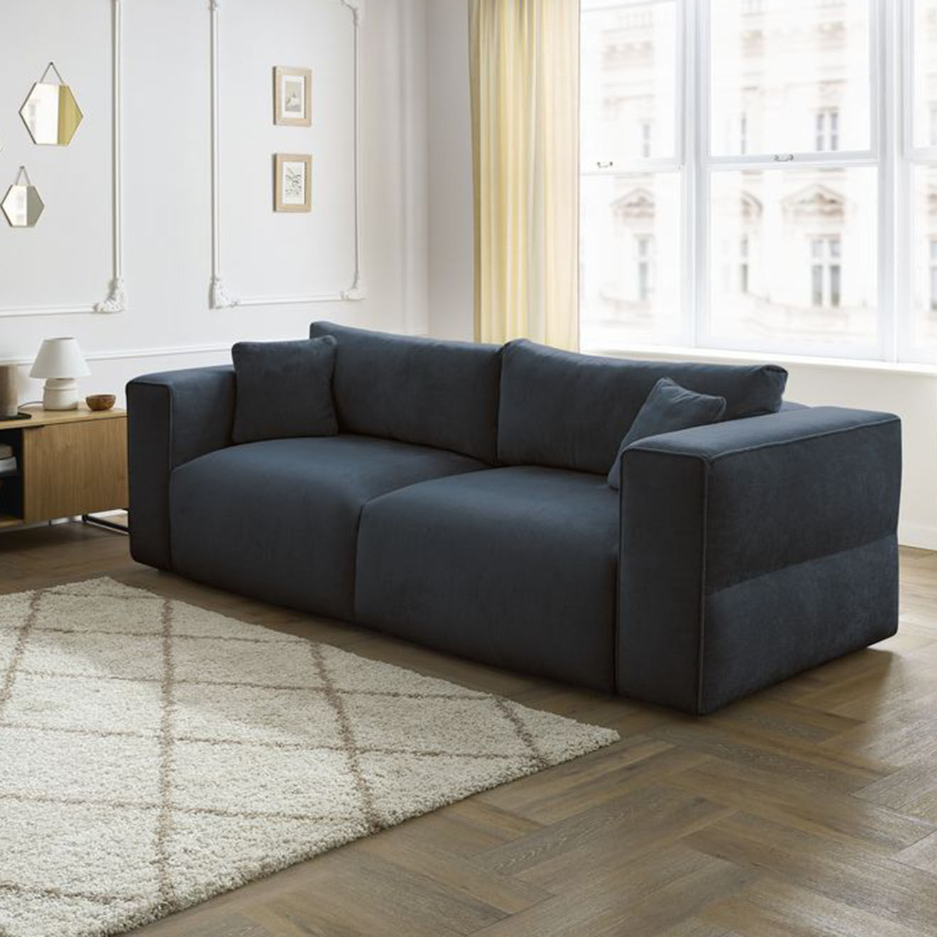 Bobochic Canapé convertible coffre ezechiel bleu foncé - 265x109x82 cm