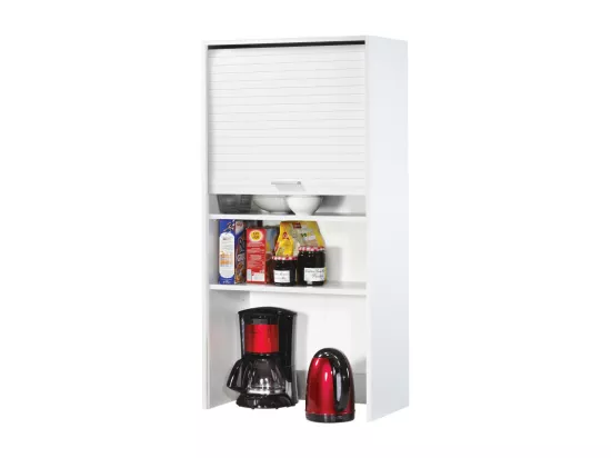 Meuble de Cuisine Haut Blanc 3 Tablettes 1 Rideau L 60 H 123.6 P 35 cm