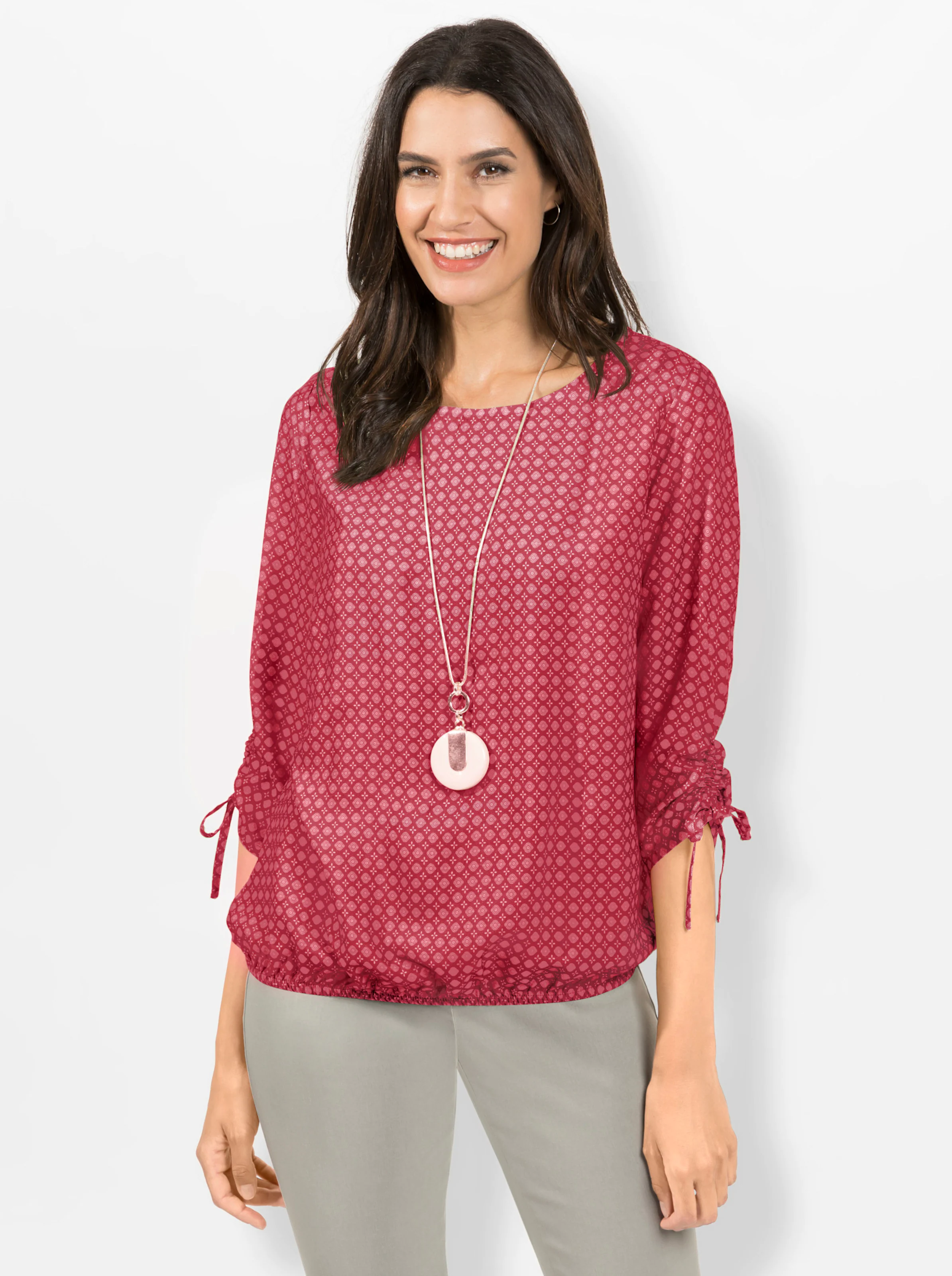 Bluse in rot-flamingo-bedruckt