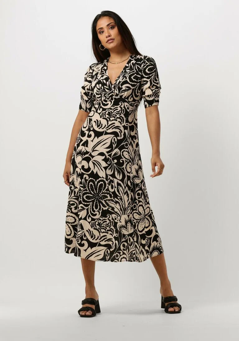 VANILIA zwarte vanilia midi jurk floral happy long