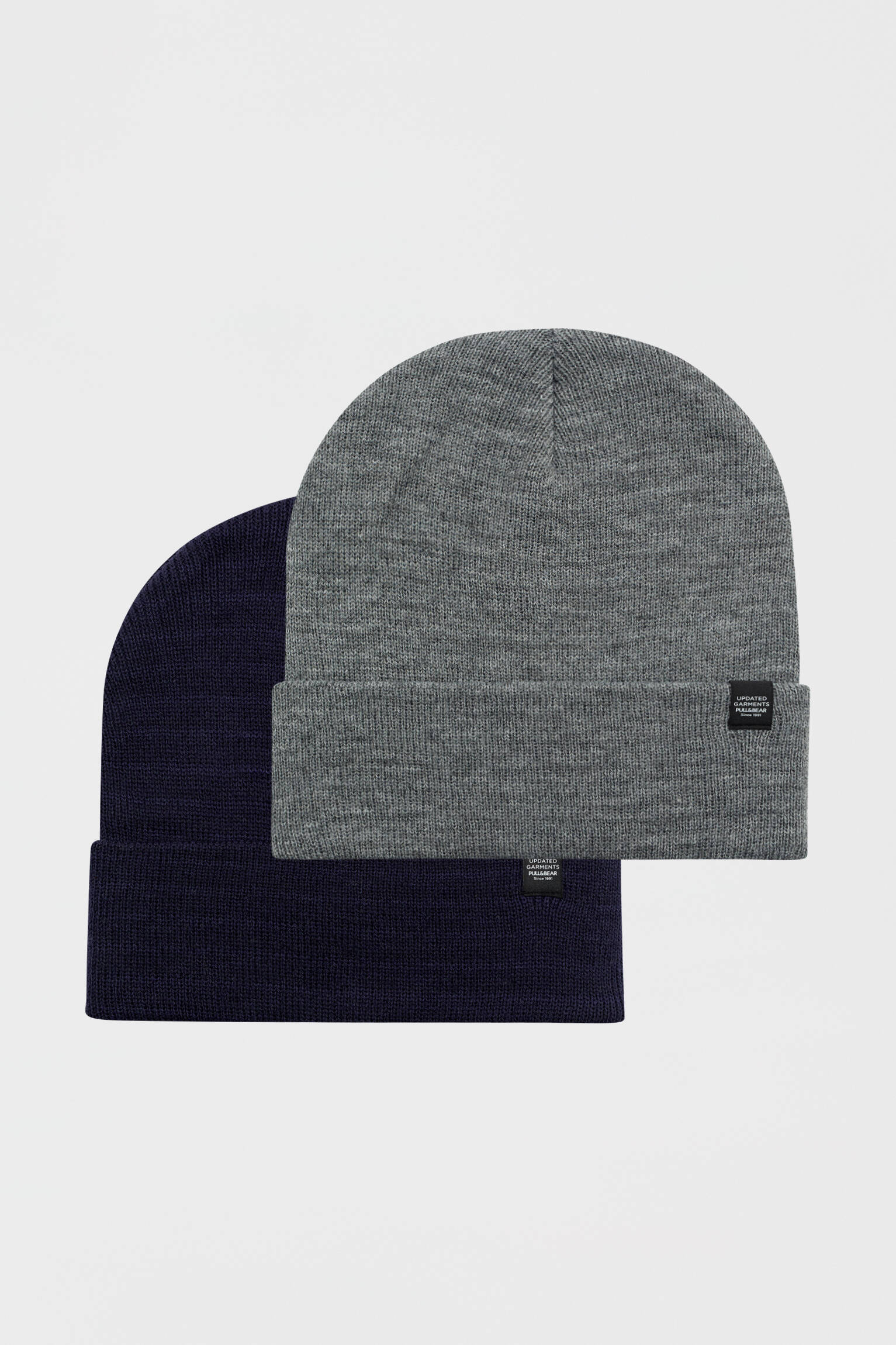 Conjunto de 2 gorros de tricô básicos - cinza/azul