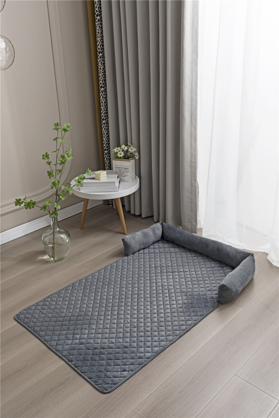 (Gr. XL) 120x90cm Gemütliche Haustier Kuschel Decke mit Polster Umrandung für Hunde / Katzen - Dunkelgrau