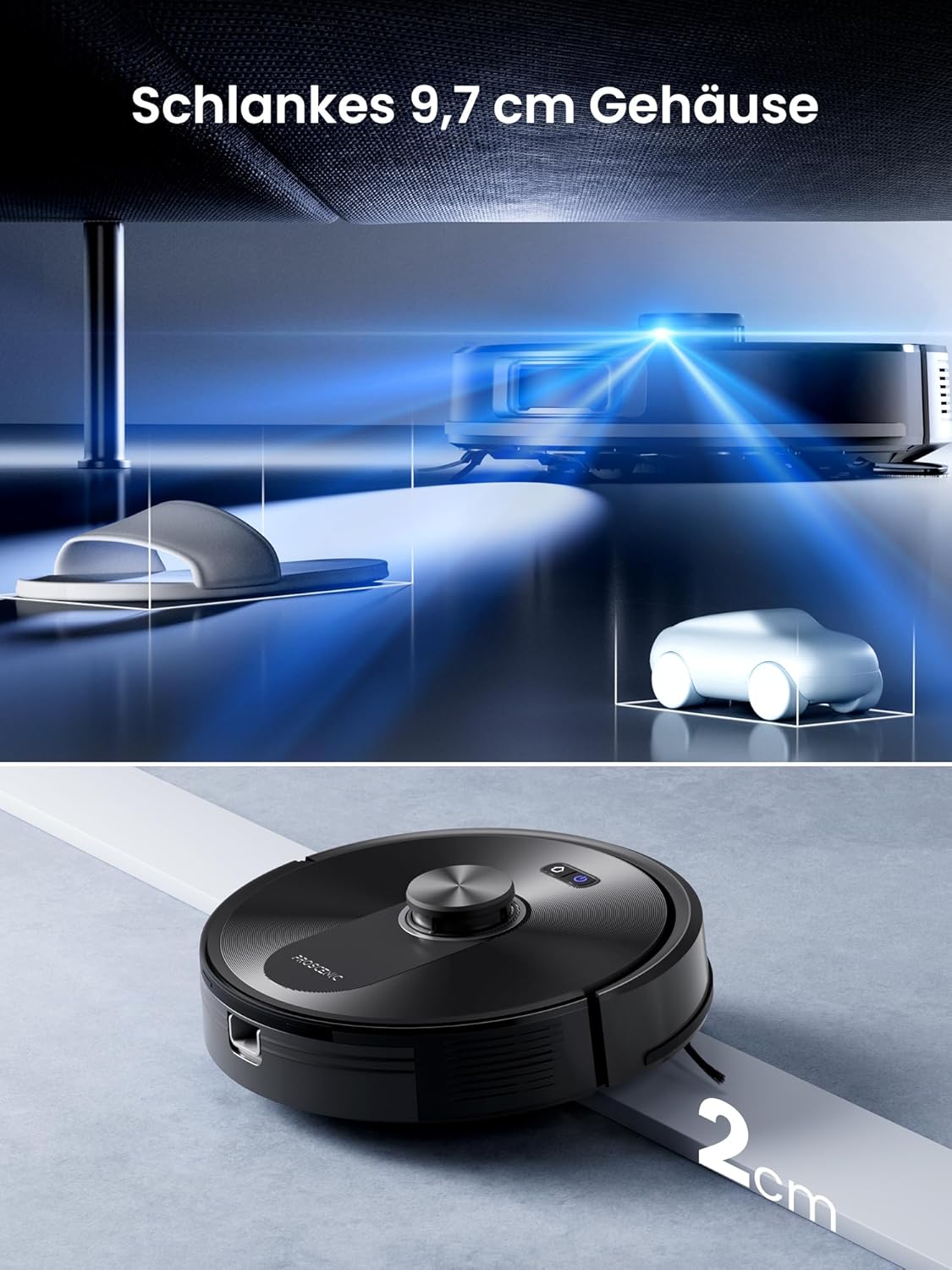Proscenic Q10 Saugroboter mit Wischfunktion, 8000Pa 200min Staubsauger Roboter, Intelligentes Laser Navigation mit 5 Karten, Steuerung über APP Alexa Siri AppleWatch Fernbedienung für Böden Teppiche