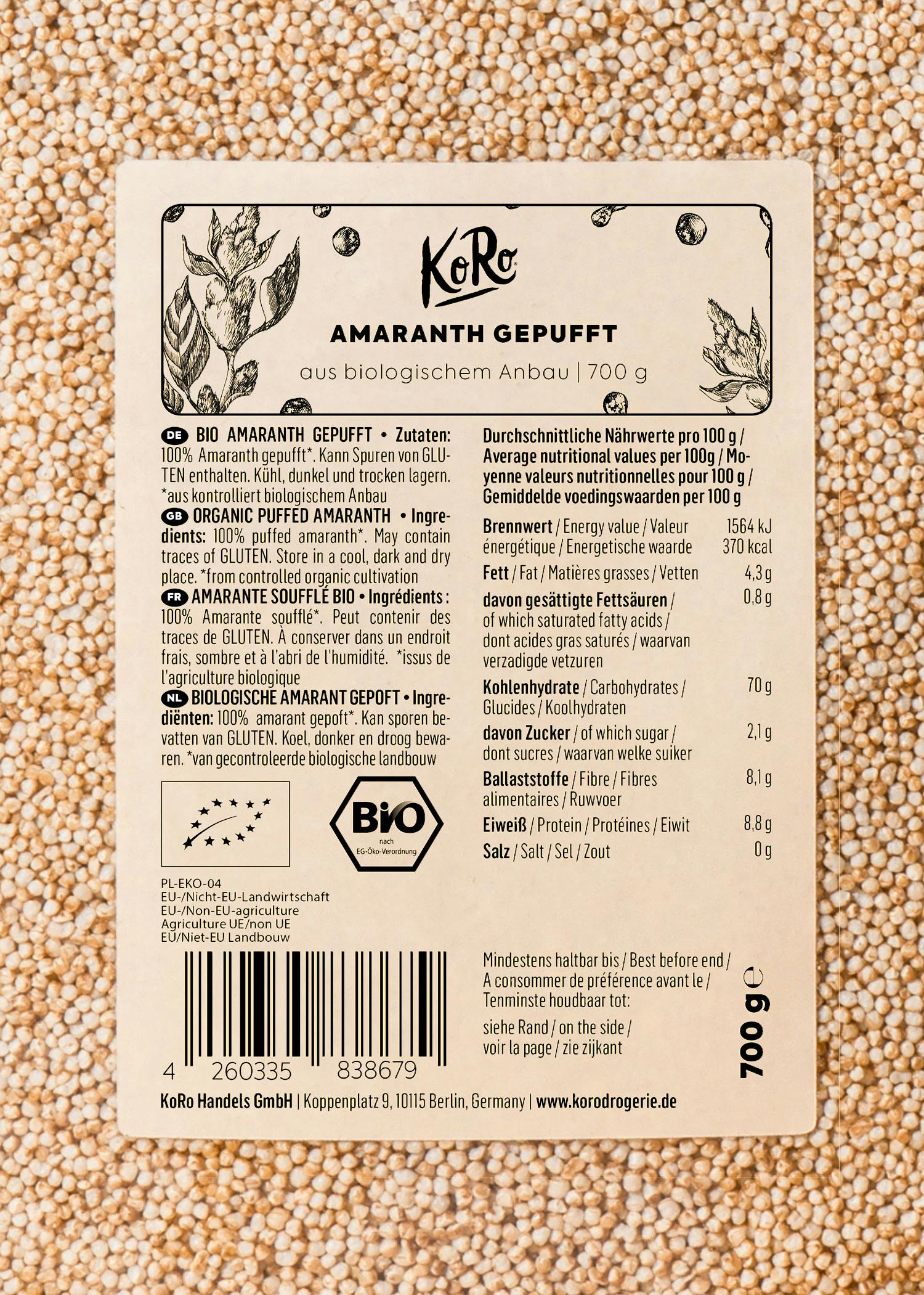 Gepuffter Bio Amaranth 700 g