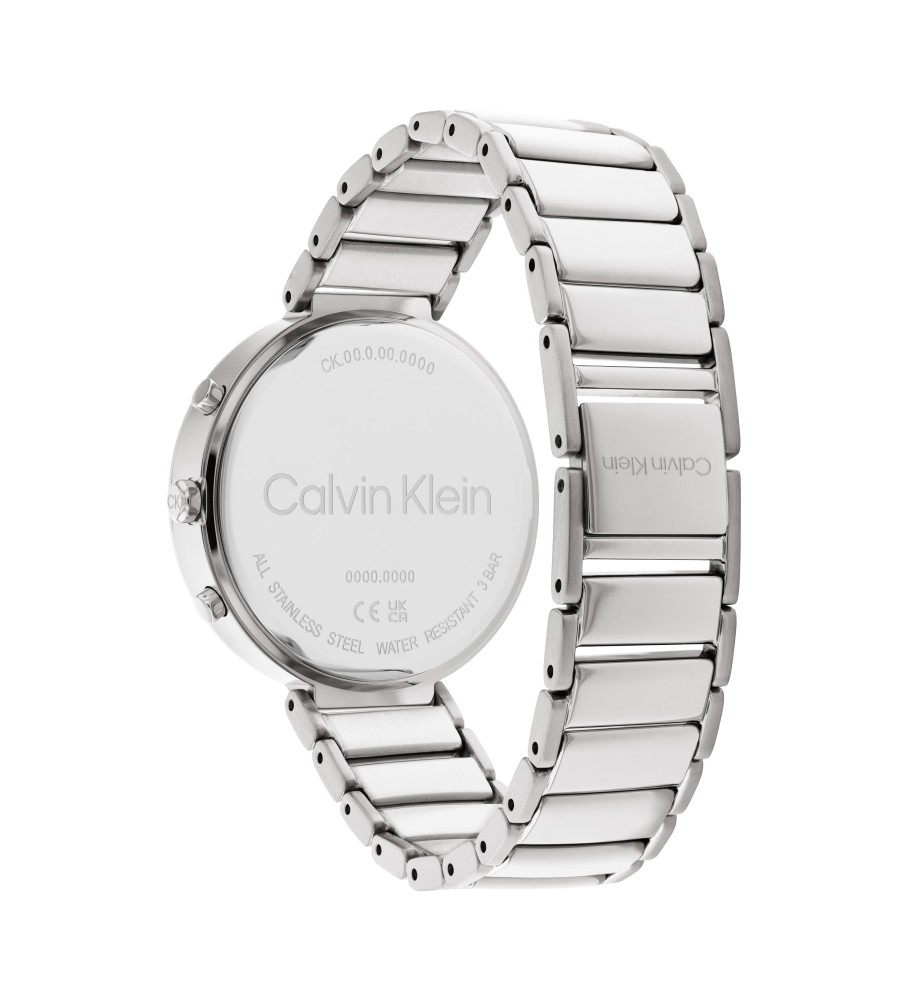 Relógio analógico minimalista com fecho em T da Calvin Klein, branco.