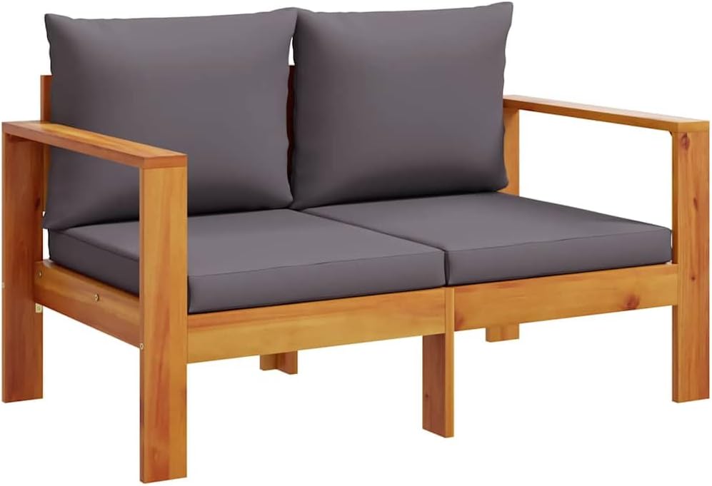 vidaXL Gartensofa 2-Sitzer, Gartensessel mit Kissen, Modular Loungesofa für Garten Terrasse, Sofa Garnitur Gartenmöbel, Massivholz Akazie