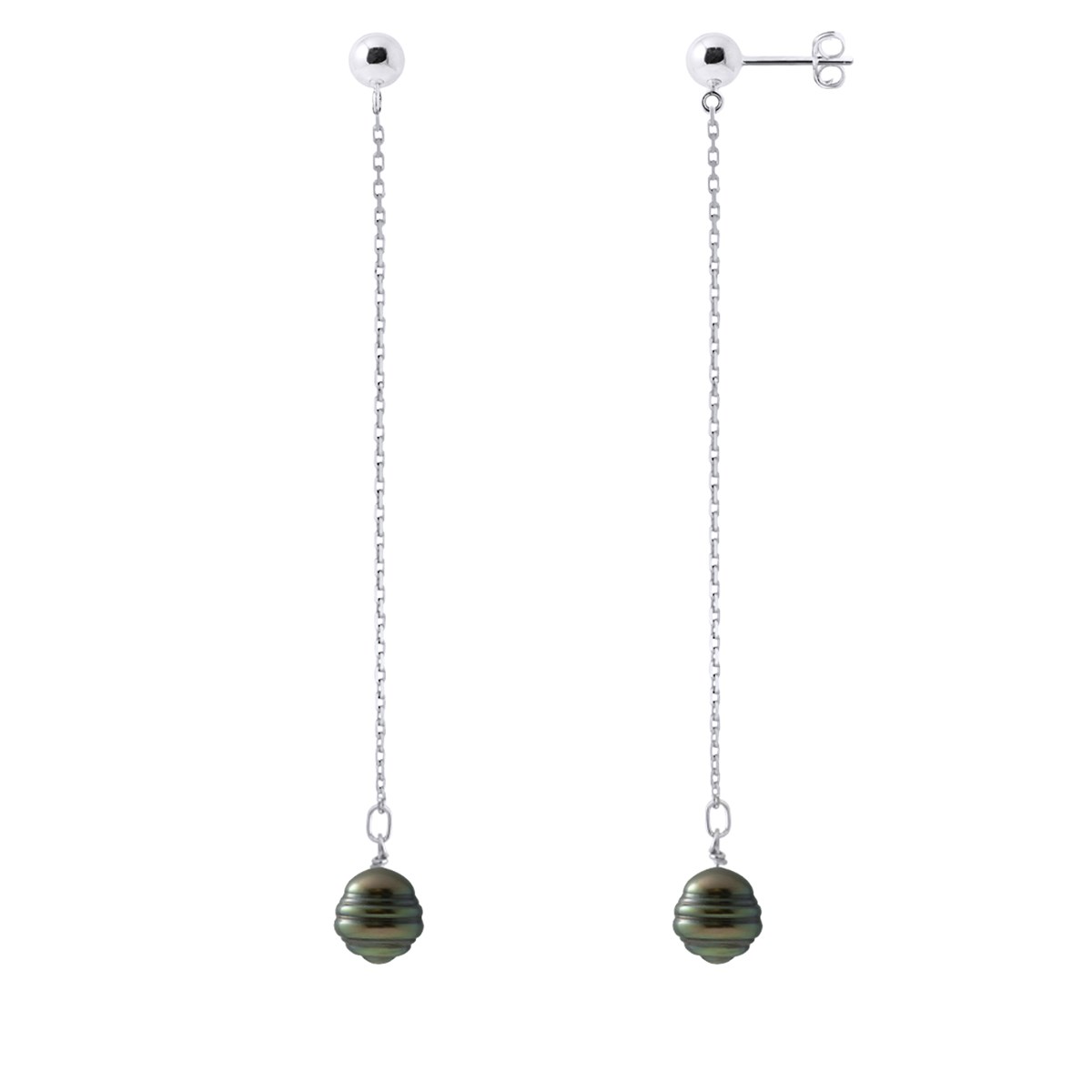 Boucles d'Oreilles Pendantes Perles de Tahiti Cerclées 8-9 mm Argent 925