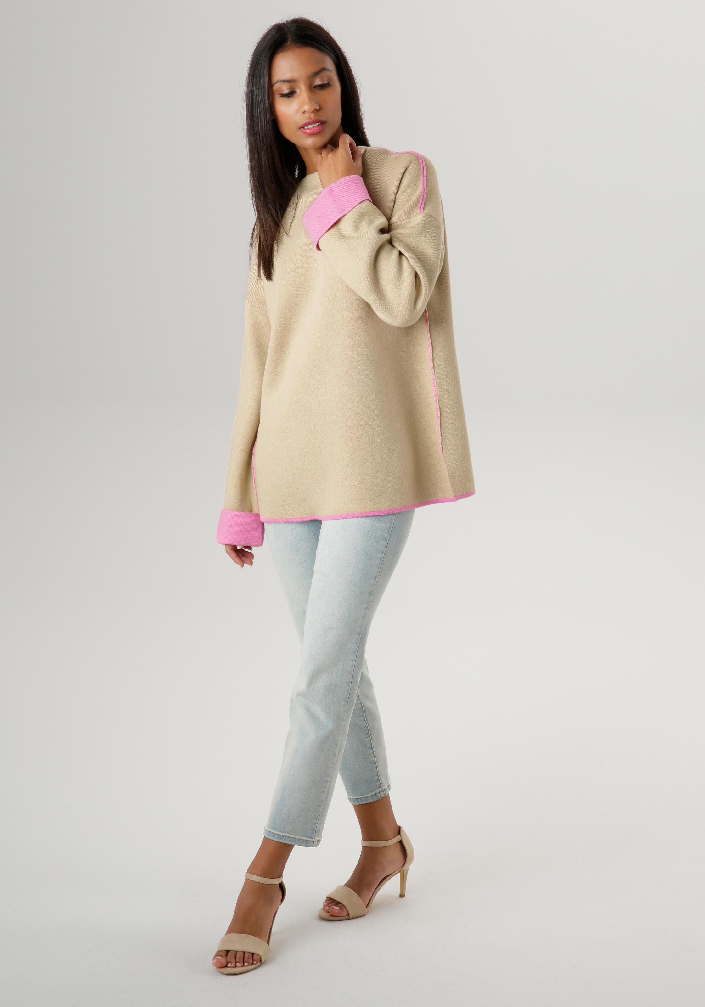 Aniston SELECTED Strickpullover , mit rosafarbenen Zierkanten