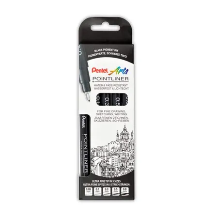 Pentel Fineliner permanent 5St schwarz