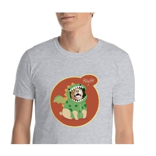 Camiseta masculina Maschochula, personalizada com seu animal de estimação, cinza.