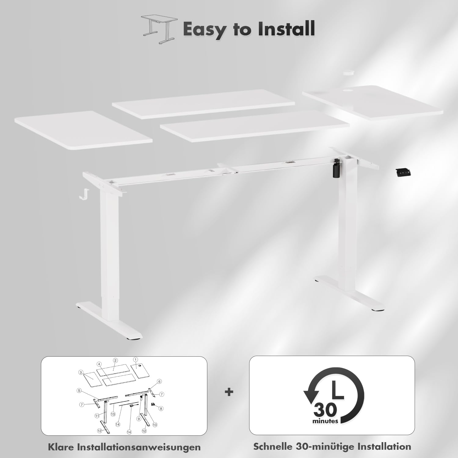 Flamaker Höhenverstellbarer Schreibtisch, Elektrischer Schreibtisch Höhenverstellbar für Steh-Sitz, Computertisch mit Memory-Funktion, Stabiler Tisch Standing Desk, Bürotisch,180 x 80 cm,Weißlich