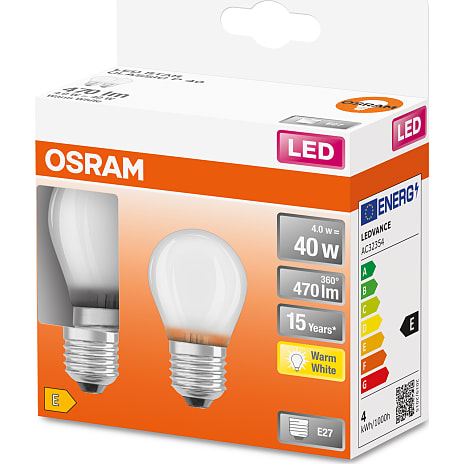 Osram 2 pak LED kronepærer 4W - varmt hvidt lys