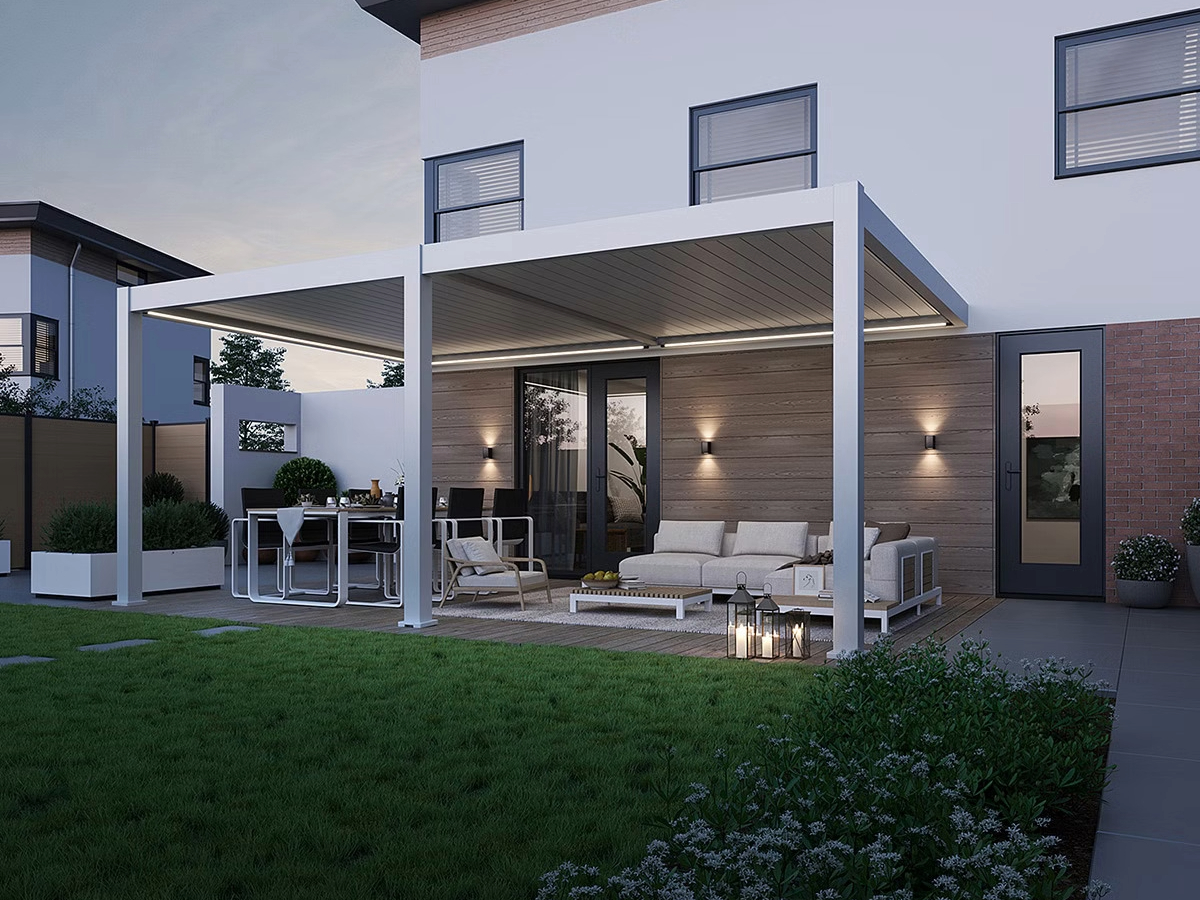 Orion Premium 400x600cm elektrische LED overkapping - wall