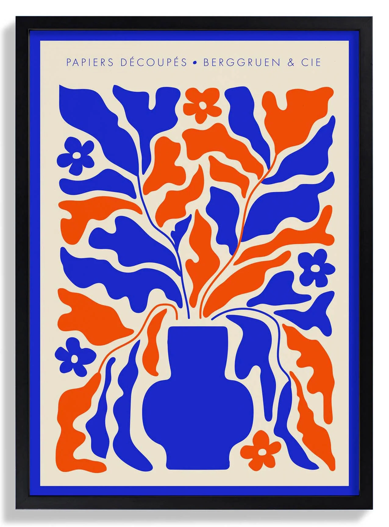Retro Florals Blau und Orange Papiers Découpés Kunstausstellung