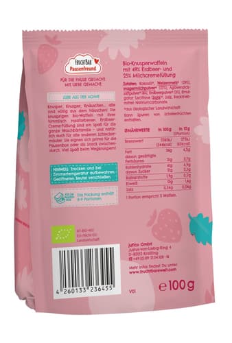 FruchtBar Pausenfreund Bio-Erdbeer-Waffeln Erdbeere, Milchcreme