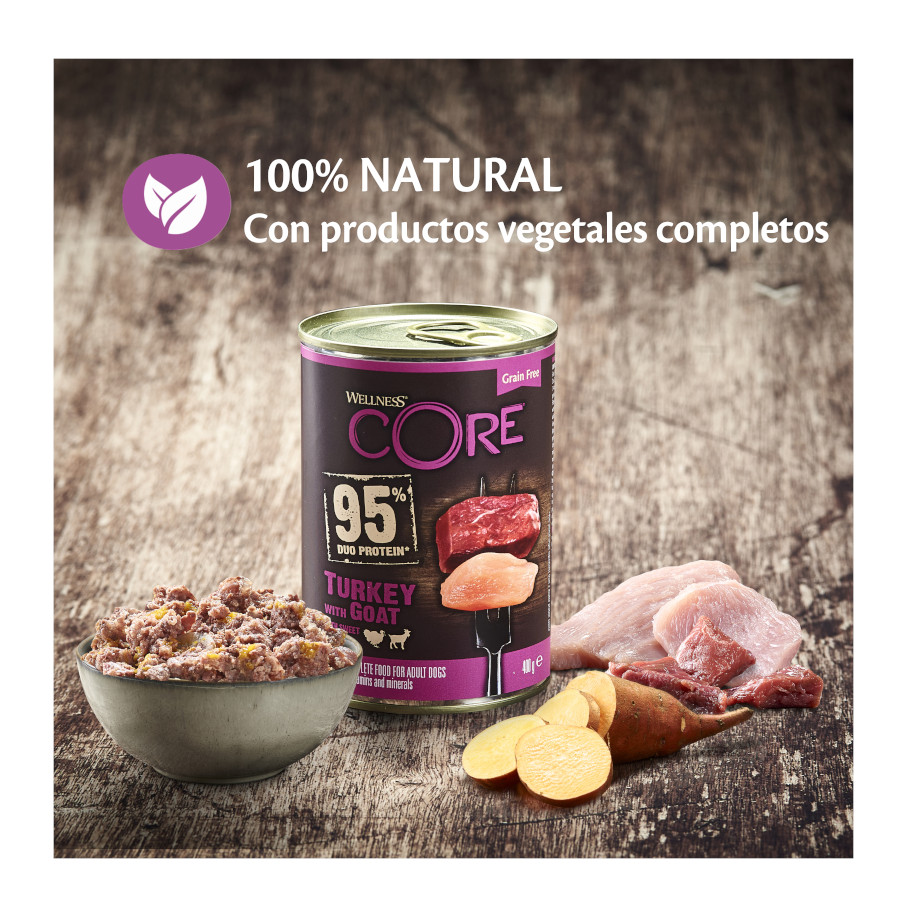 Ração enlatada Wellness Core de peru e cabra para cães, 400g