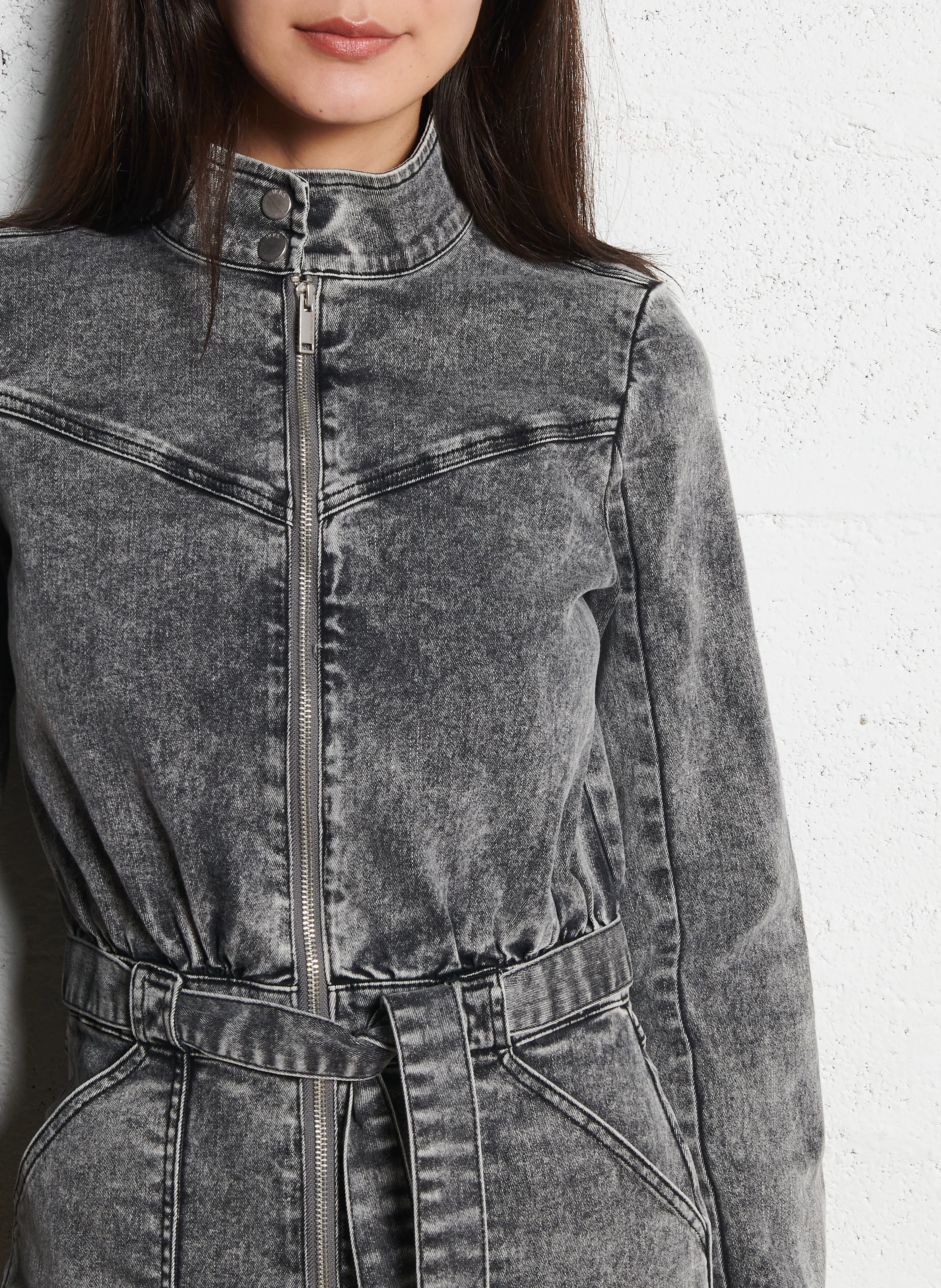 Combinaison col montant en jean | Gris