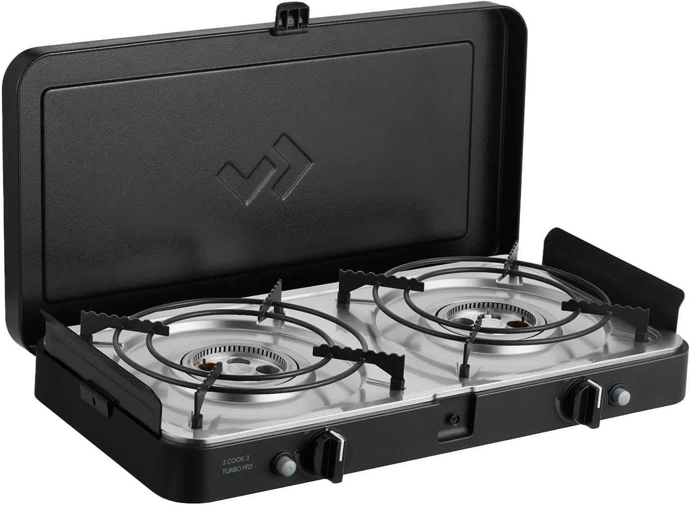 CADAC - 2 Cook 3 Turbo Stove + Camping-Kochbuch - Gas Tischgrill mit 2 Brennern + Rezeptbuch - Outdoor Campinggrill Set mit Piezo-Zündung & Rezepten – Grillzubehör & Camping Must-Have - 50mBar