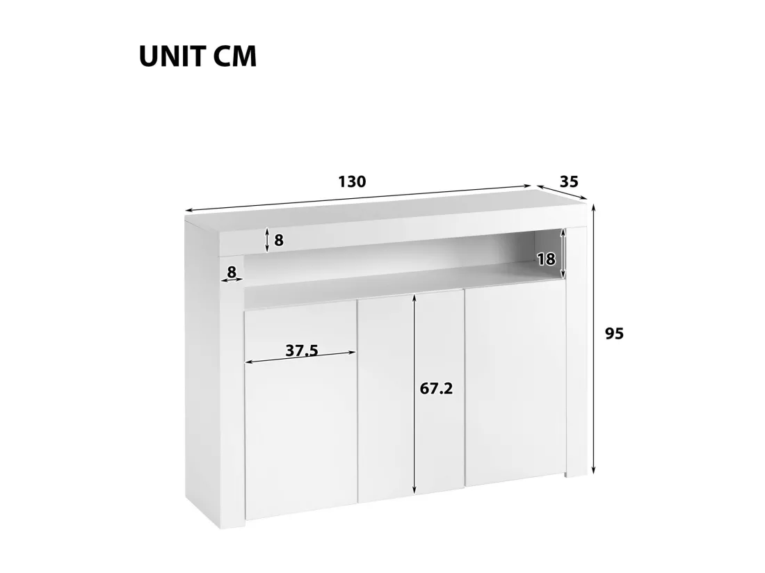 Buffet 3 portes et 1 niche - Panneau de particule - avec 16 couleurs LED et télécommande - Blanc