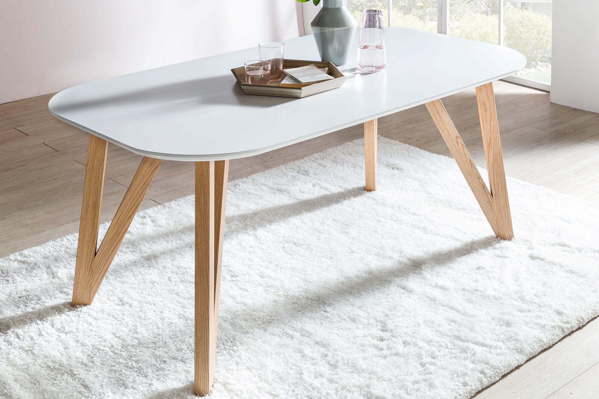 Esstisch 200x100x76 cm weiß Eiche Esszimmertisch Küchentisch Tisch Holztisch