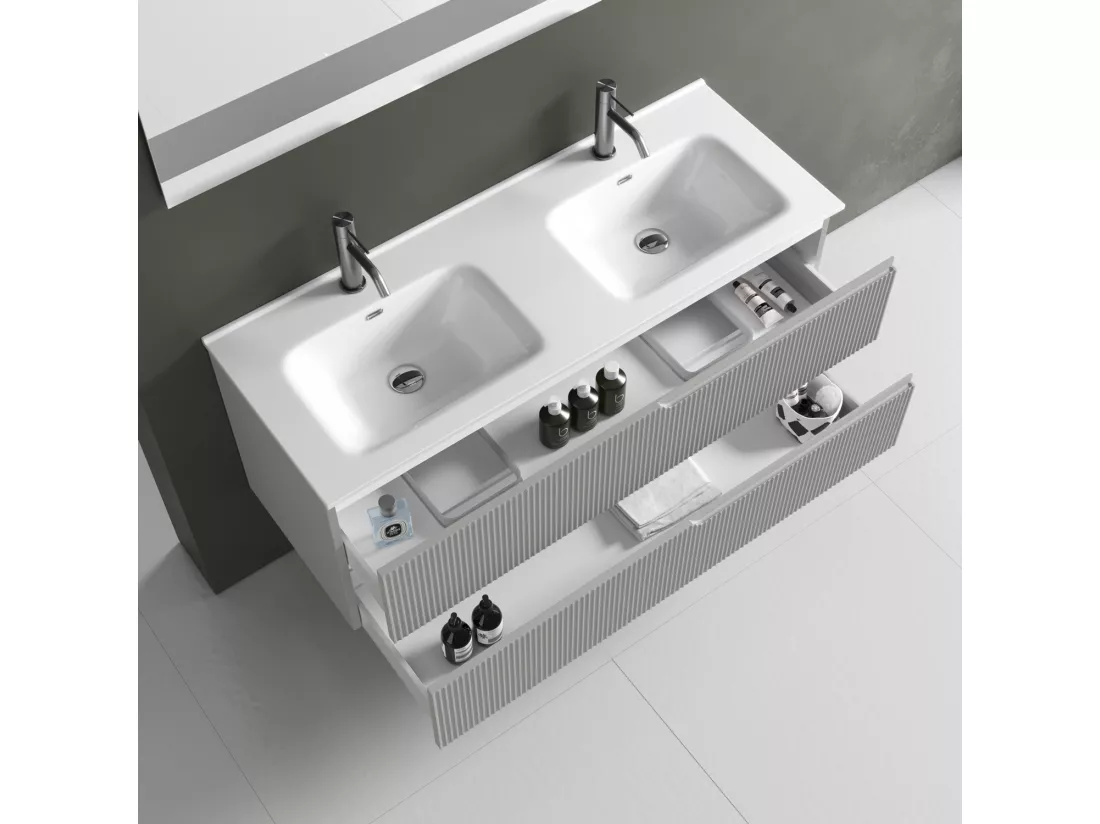 Ensemble salle de bain double vasque 5 pièces VENERE gris mat