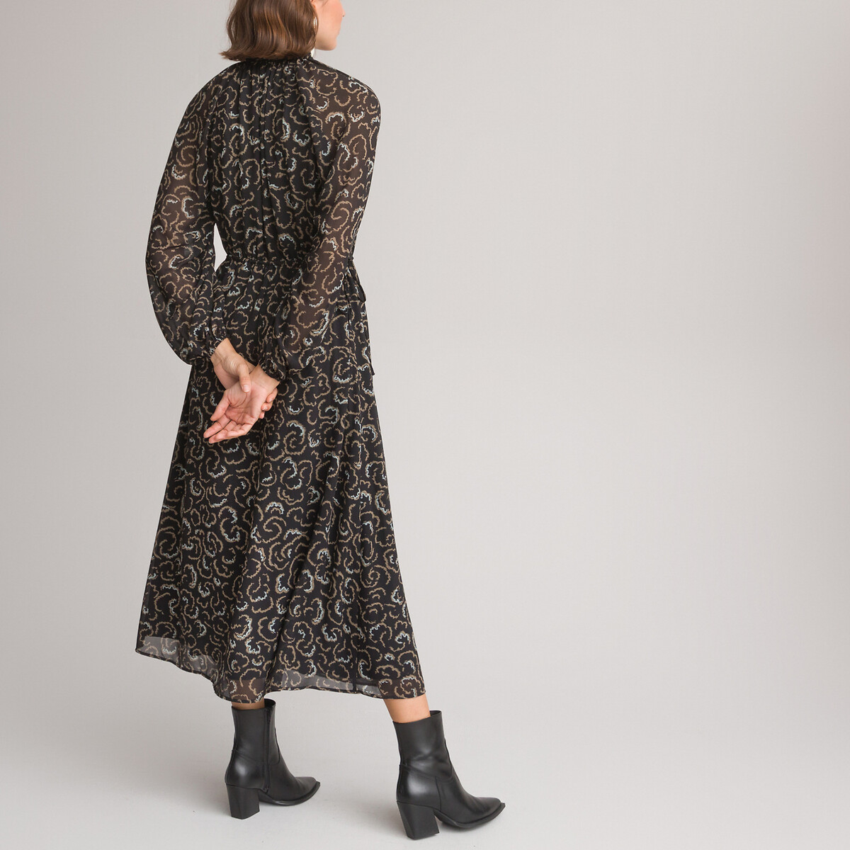 COLEÇÃO LA REDOUTE<br>Vestido longo, decote em V, mangas compridas